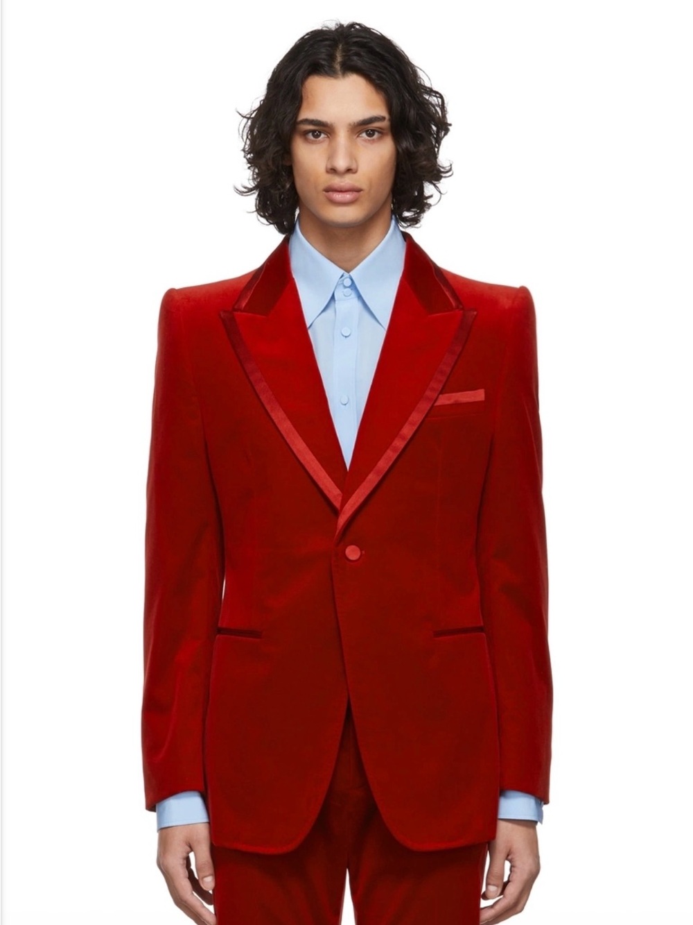 Gucci Red Velvet Tuxedo Blazer Satin Trim Full Canvas Made in Italy Size S